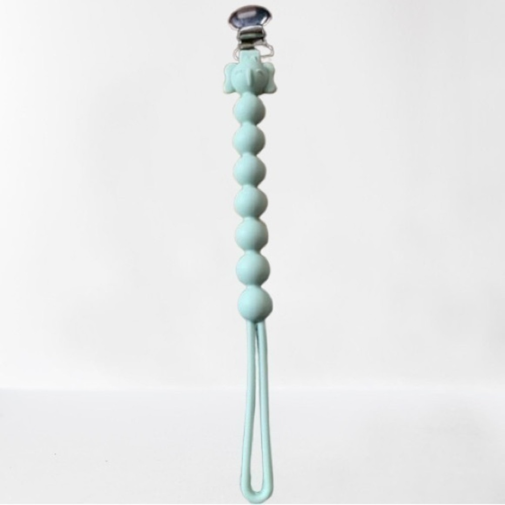 Elephant Pacifier Clip Silicone Teething Beads‎ Baby Shower Gift Blue
